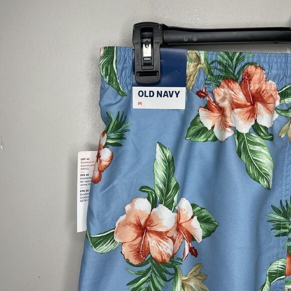 OLD NAVY Swim Trunks Mens Medium M NEW Blue Tropical Floral Mesh Lined Pockets - Picture 4 of 8